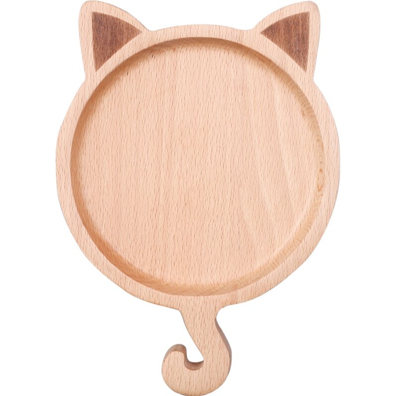 Cat fun Japanese cute solid wood plate Tray creative beech children&baby meal plate cat shape home Decorative tray