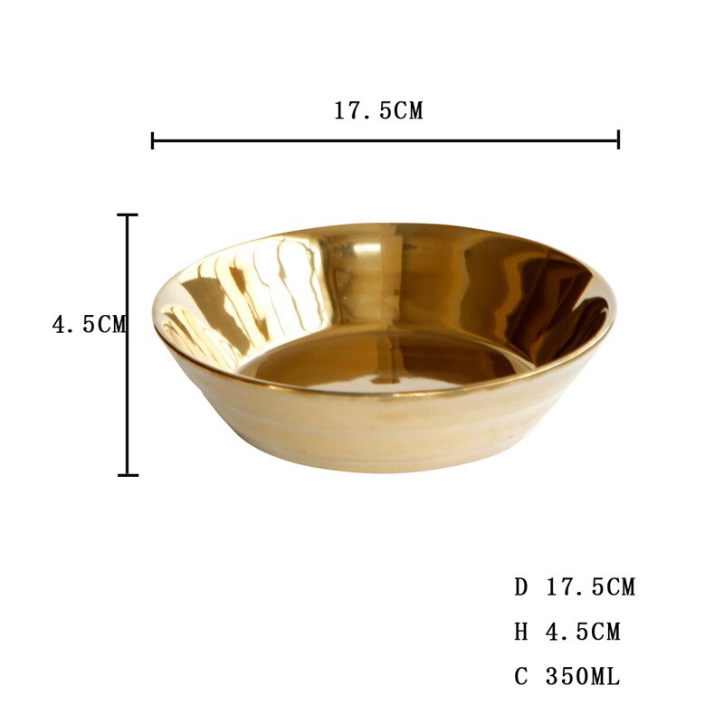 Cutlery Electroplating Simple Ceramic Gold Ceramic Soup Plate Fruit Plate Western-style Restaurant Deep Plate Dishes