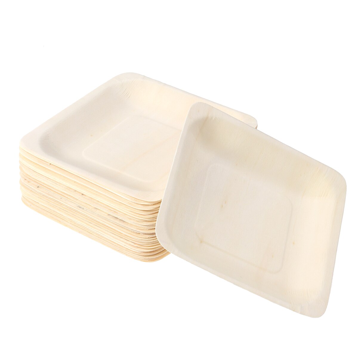 100pcs Disposable Wooden Square Plates Portable Tableware For Birthday Party Wedding Restaurant Picnic Barbecue