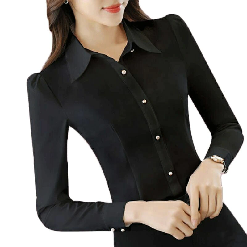 Long Sleeve White Blouse Shirt for Women Korean Style Elegant Oversized Shirt Office Lady Formal  Blouse Top