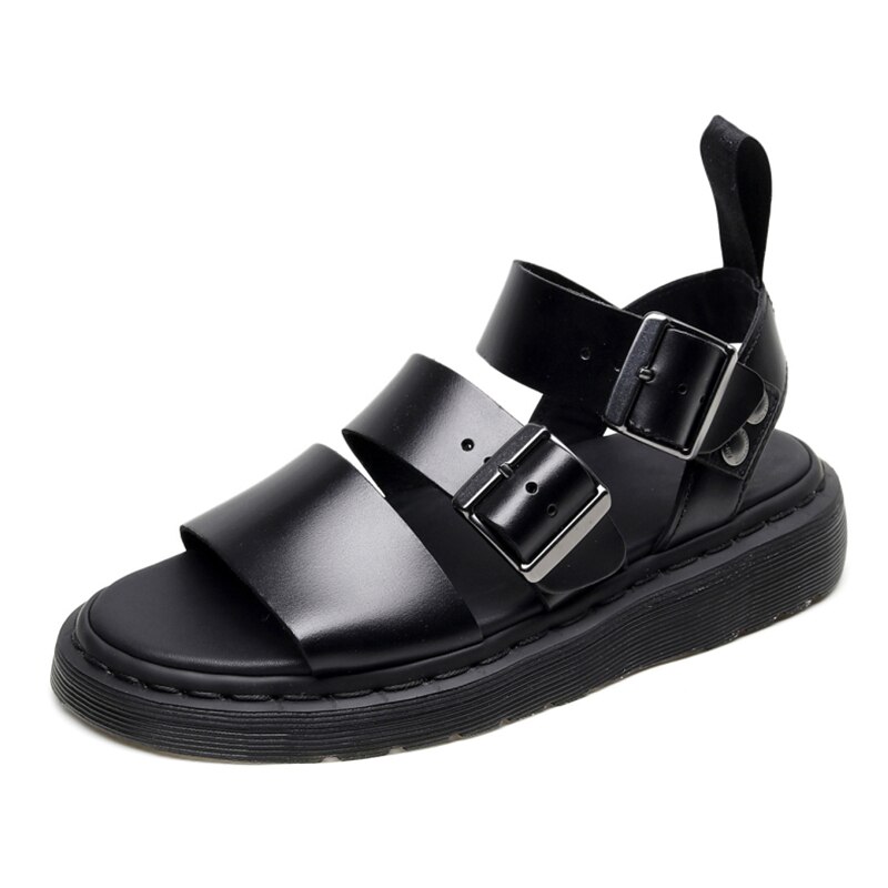 Leather Casual Shoes Couple Summer Sandals Soft Women Light Plus Size Sandals High Quality Black Roman Style Walking Shoes