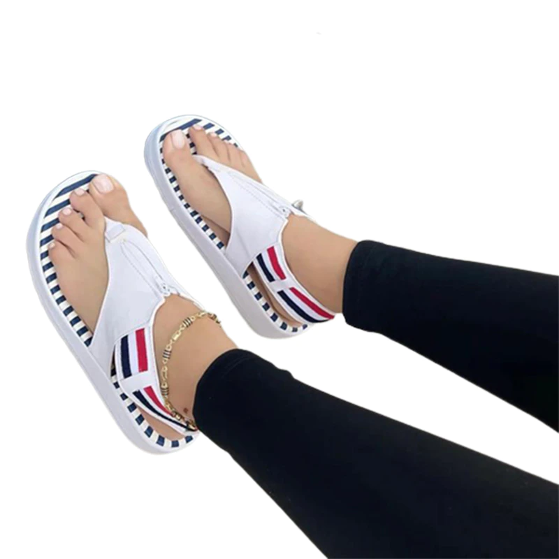 Summer Women Round Toe Slippers Casual Striped Lad...