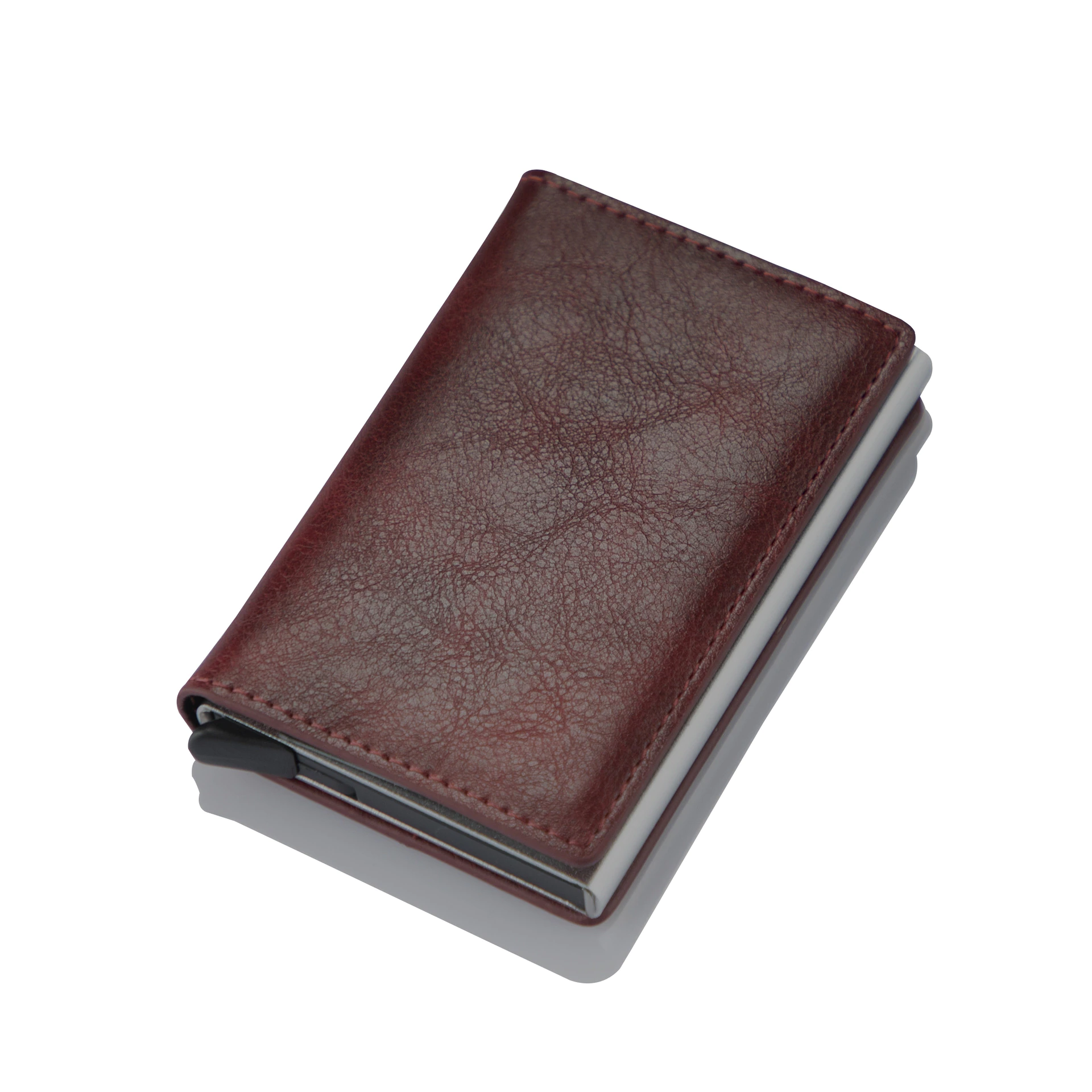 New Men women smart wallet Credit Bank card holder fashion purse Aluminum alloy Business Casual Mini wallet Leather Purse
