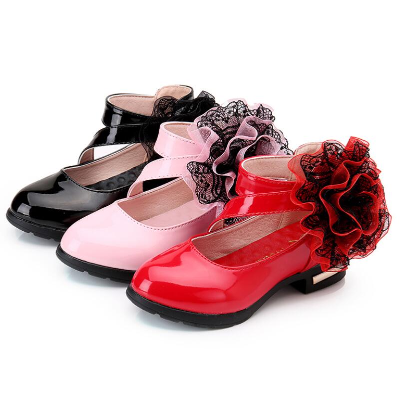 Kids Shoes Girls High Heel Princess Flower Shoes F...