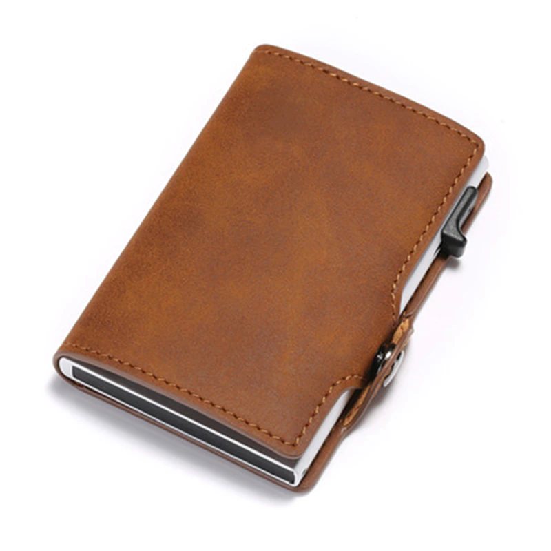 Name Card Holder Leather Wallet Men RFID Blocking Aluminum Box Smart Multifunction Slim Wallet Case Card Holder