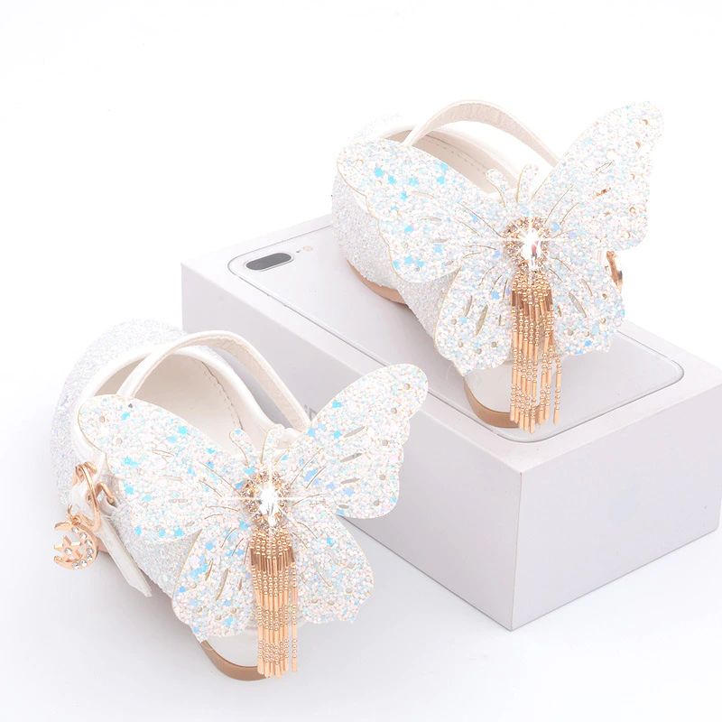 New Kids Leather Shoes Fashion Fringed Butterfly K...