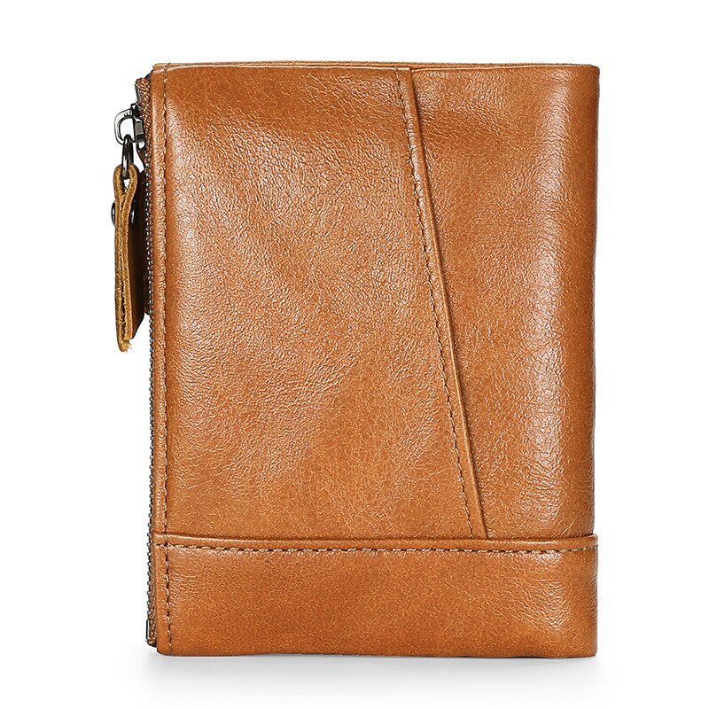 New Men Wallet Top Layer Cowhide Anti-magnetic Anti-theft Brush Short Clutch Bag Genuine Leather Change Wallet