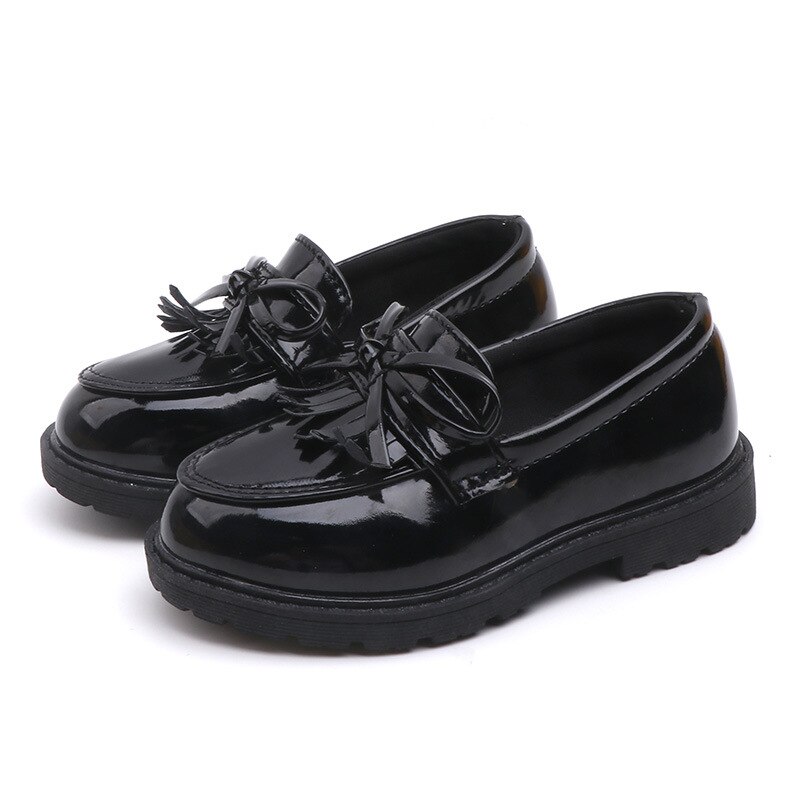 New Girls Black Dress Leather Shoes For Children W...
