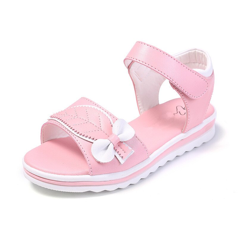 Summer Children Sandals Shoes Girls Bowtie Leaf Princess Kids Party Fashion Beach Hook &amp; Loop Flat Toddler Baby Soft Sole