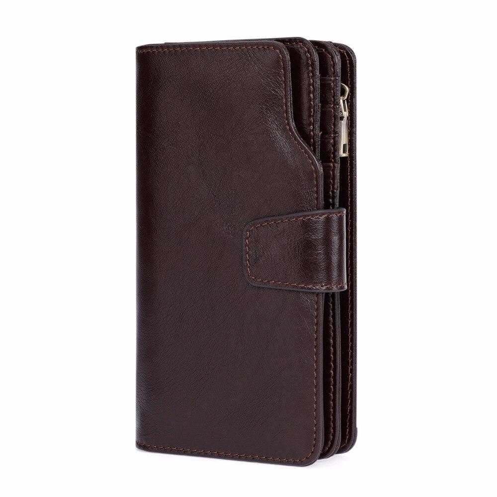 Wallet Male Leather Genuine Vintage Long Clutch Wallets Purse Zipper Men Cell Phone Bags Wallets