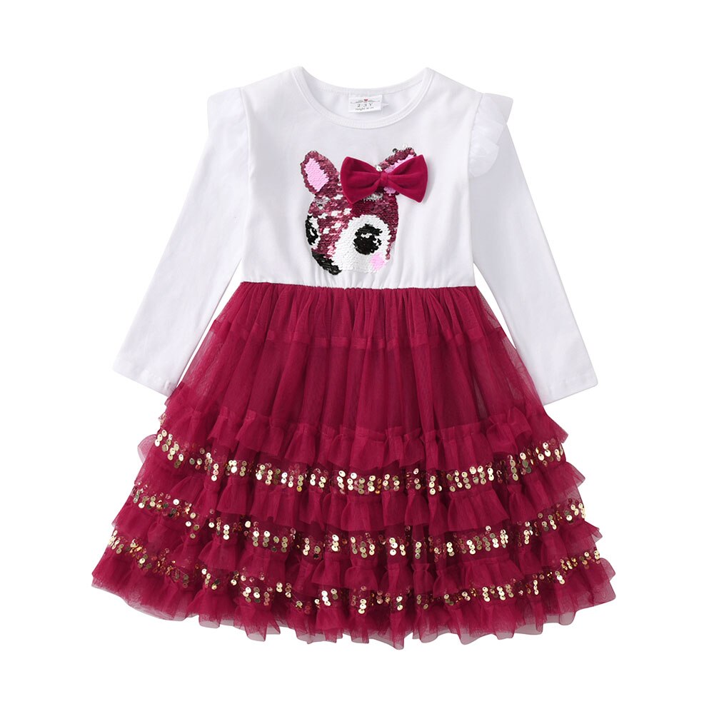 Kids Princess Dress Birthday Party Children Heart Design Dress Toddlers Sequins Vestidos Girls Christmas New Year Clothes