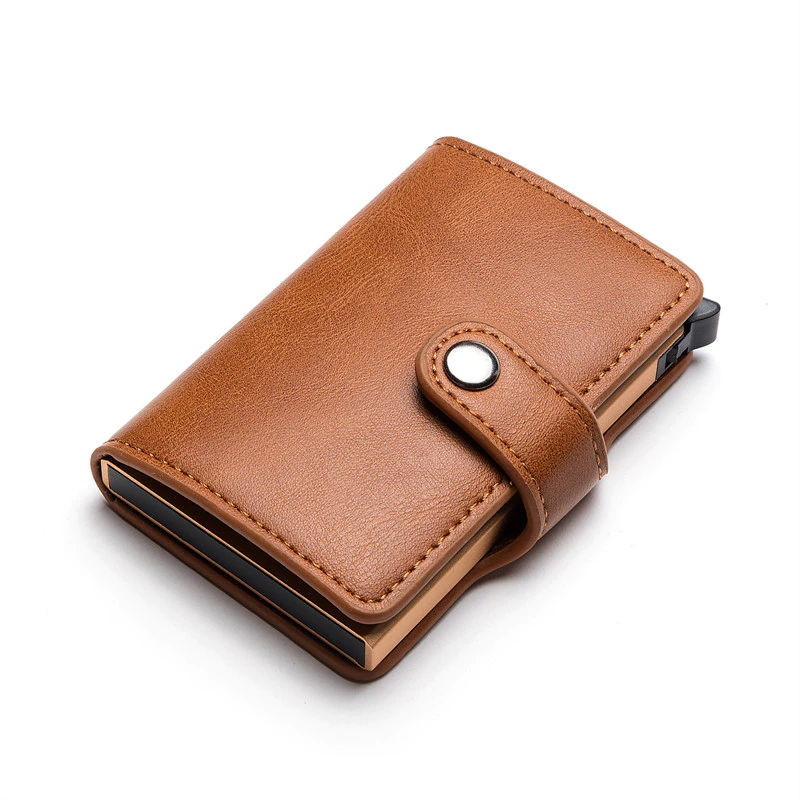 Hasp PU Leather Casual Card Holder Protector Smart Wallet Metal RFID Aluminum Box Slim Men Women Card Case