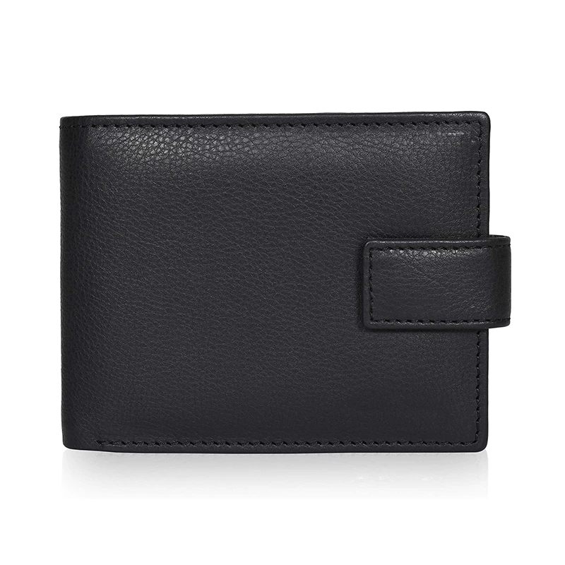 Genuine Leather Wallet Buckle Multi Card Slot Large Capacity RFID Men Wallet with ID Window And Coin Purse