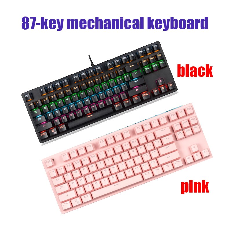 87-Key Gaming Mechanical Keyboard Blue Axis Wired USB Connection Backlit LED Lighting Support Win7/Win8/Win10 and IOS System