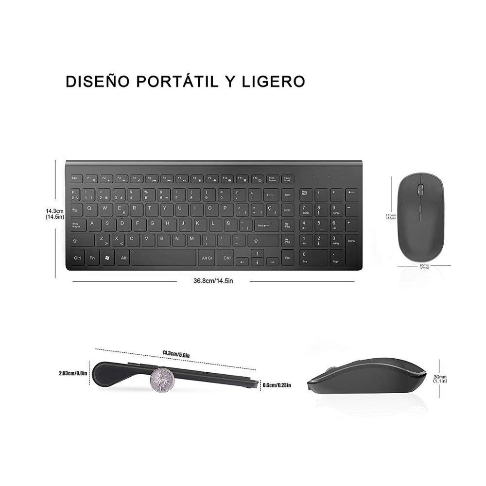Wireless keyboard and mouse combination, 2.4 gigahertz stable connection rechargeable battery, portable mute black