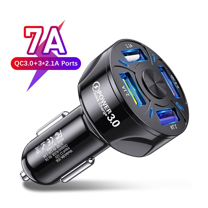 48W 4 Port USB Car Charger LED Fast Charging Plug 7A Quick Phone Charge Adapter