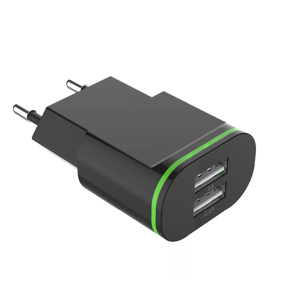 EU Plug 2 Ports LED Light USB Charger 5V 2A Wall Adapter Mobile Phone Micro Data Charging