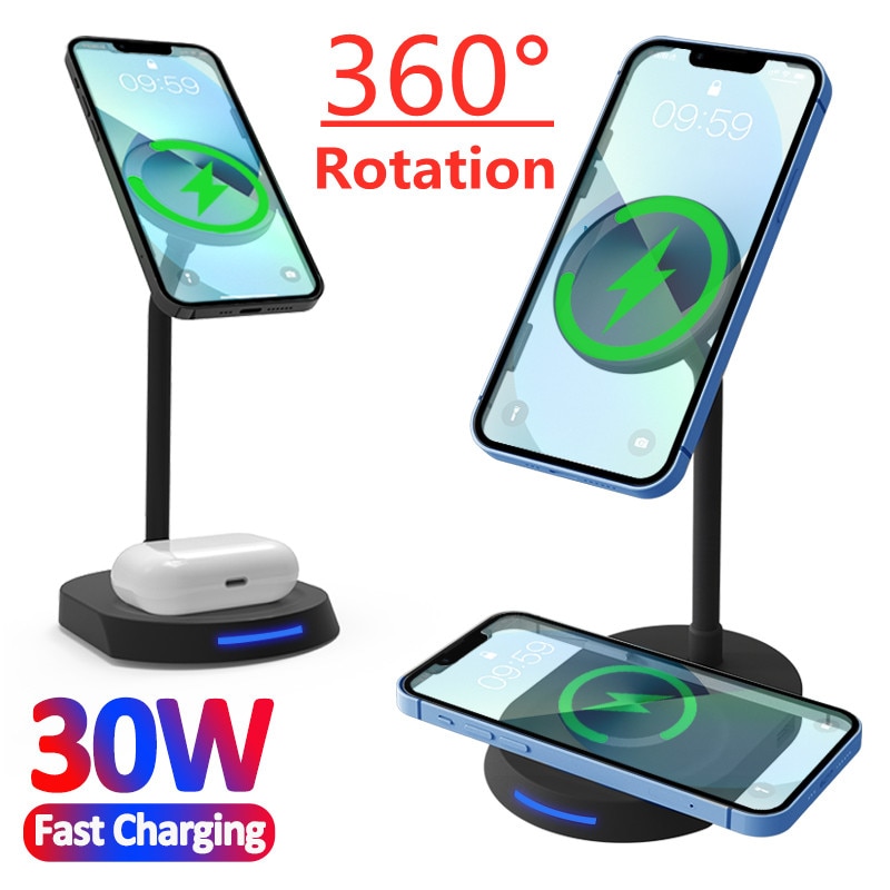 30W Magnetic Wireless Charger For  12 13 Pro Max Desktop Phone Stand Fast Wireless Charger For Airpods Xiaomi 