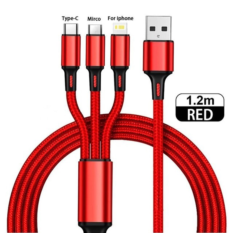3 in1 Fast Charging Cable Type C Micro Charger Multiple Usb Charging Cord Mobile Phone Multi Usb Port Wire For Xiaomi iPhone