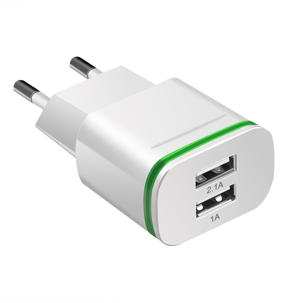 EU Plug 2 Ports LED Light USB Charger 5V 2A Wall Adapter Mobile Phone Micro Data Charging For  iPad 