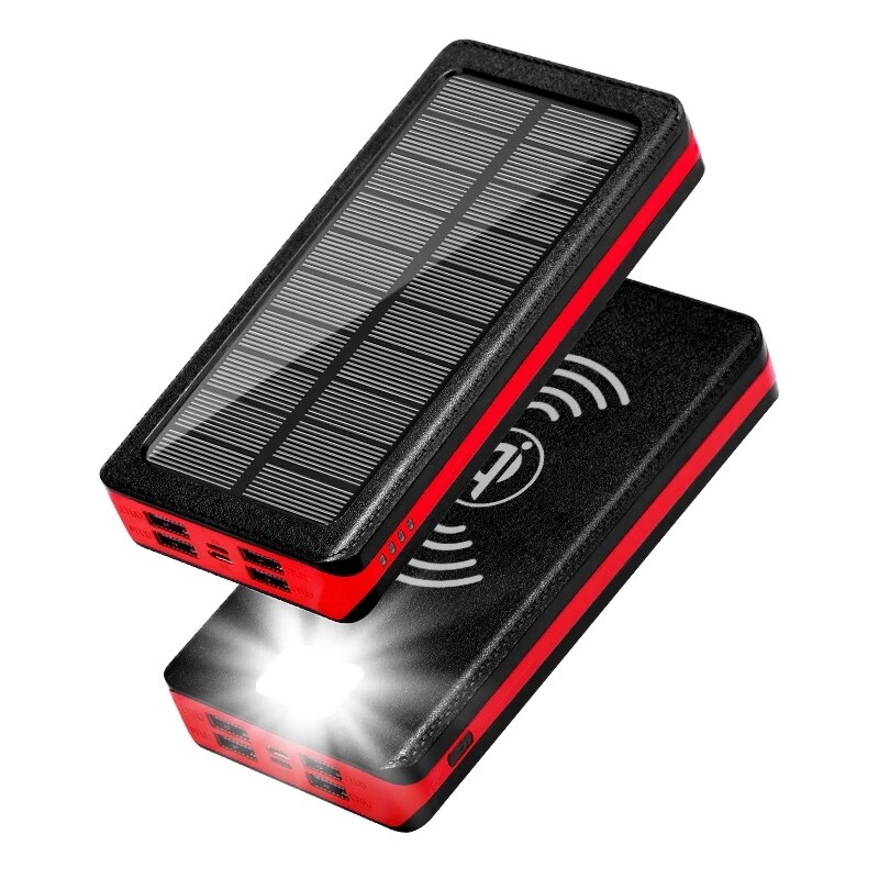80000mAh Wireless Solar Power Bank Fast Charger Large Capacity 4 USB LED Mobile Phone Charger External Battery