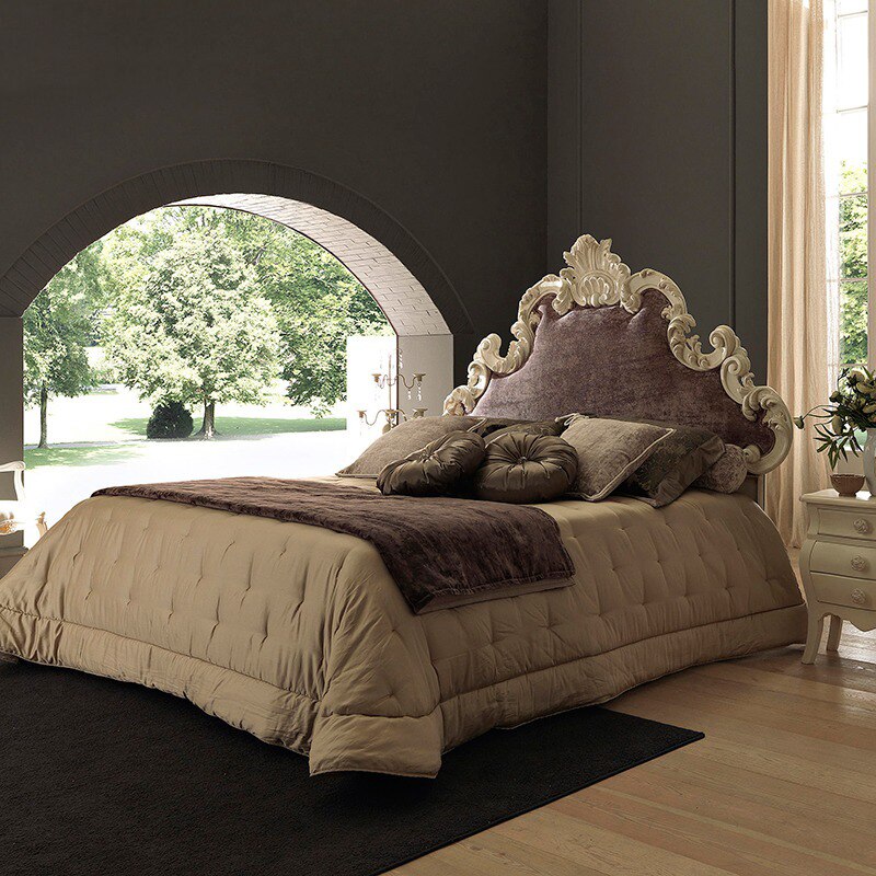 French light luxury pure hand carving high-grade solid wood bed soft bag bed retro made old bed