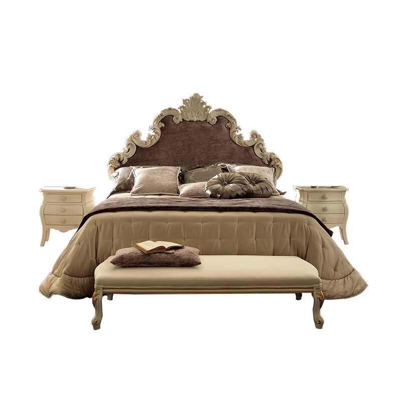 French light luxury pure hand carving high-grade solid wood bed soft bag bed retro made old bed
