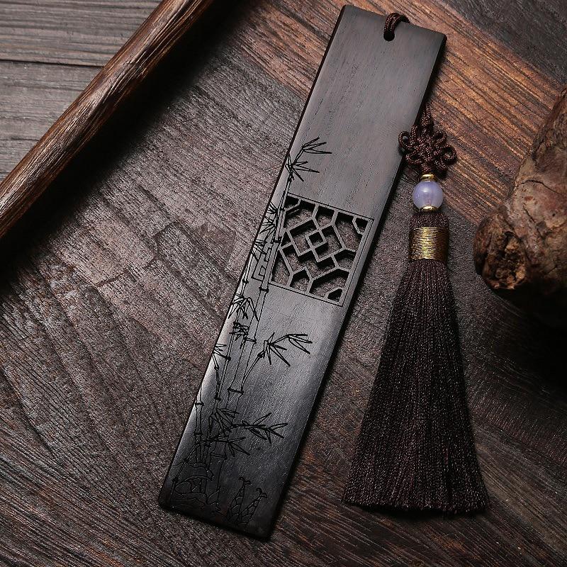 Ebony Wood Flower Hollow Out Bookmarks Classical Book Pendant Car Hanging Feng Shui Chinese Retro Style Home Decor