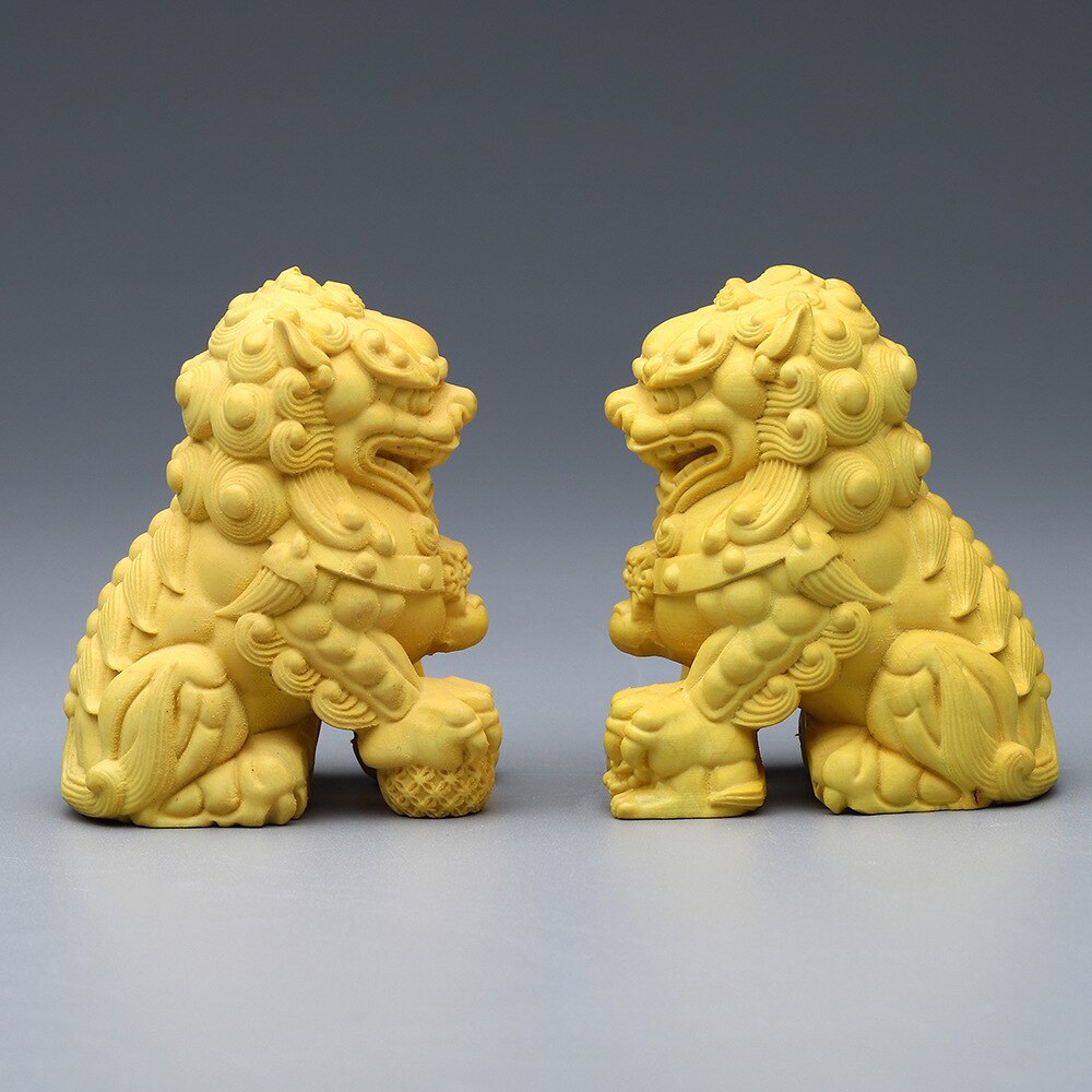 Solid Wood Carving Decorative Ornaments Of Forbidden City Lion Handmade Home Lucky Mascot Chinese Characteristic Figurines