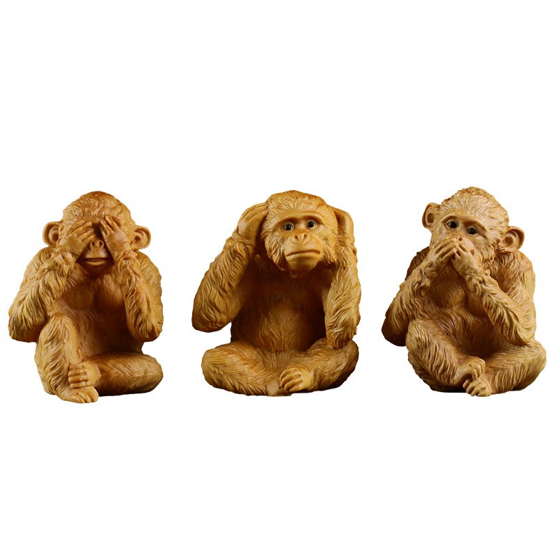 Three Monkey Animal Statue Boxwood Carving Creative Wood Carving Crafts Car Decoration