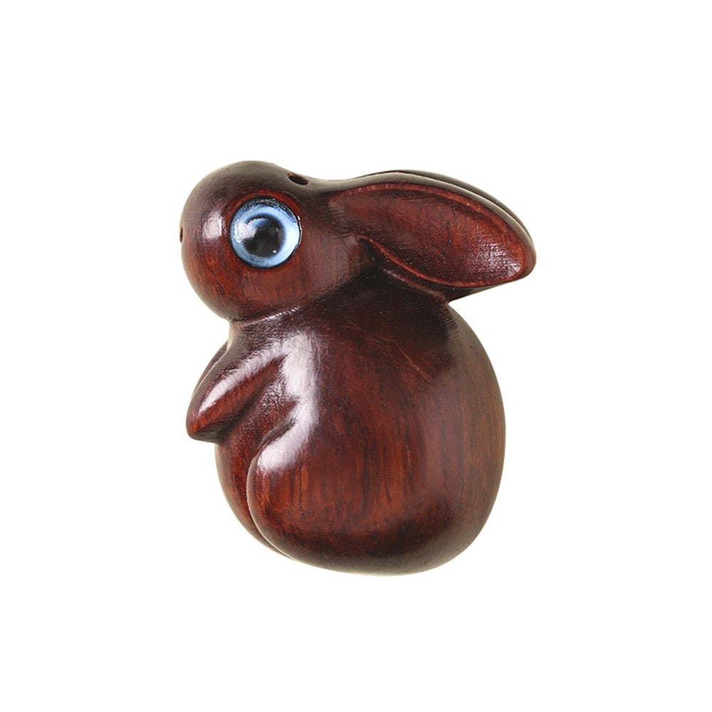 Wooden Hand Carved Rabbit Figurine Decor Rabbit Decoration Wood Animals Keychain Pendant Craft Sculpture Wooden Decoration