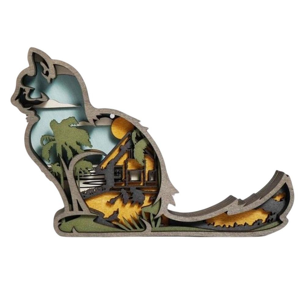 Wooden Animals Desktop Ornament Retro Cat ...