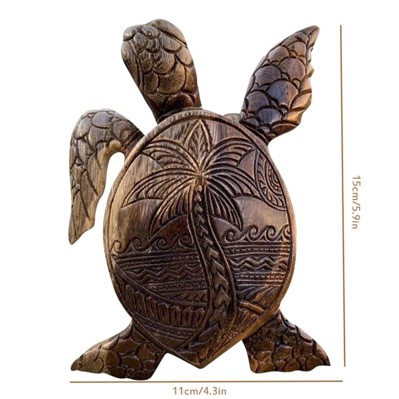 Hawaiian Sea Turtle Wood Carving Statue Resin Garden Tortoise Figurine Hand-Carved Tortoise Sculptures for Backyard Home Decor