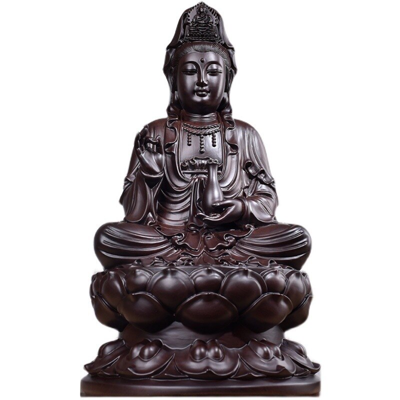 Solid wood carving Lotus Guanyin statue，Safflower ...