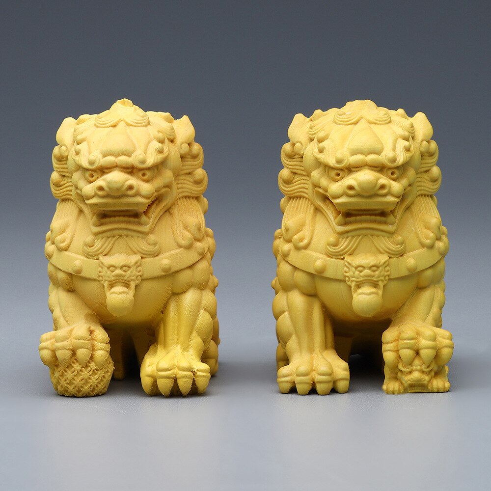 Solid Wood Carving Decorative Ornaments Of Forbidden City Lion Handmade Home Lucky Mascot Chinese Characteristic Figurines