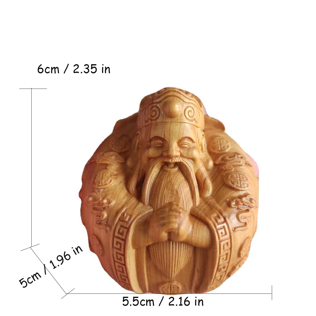 Wooden Carved God Of Fortune Decorative Statuette Log Hand-carved Character Model Home Car Lucky Ornaments