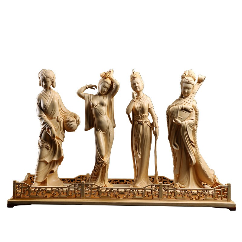Wood Carving Classical Four Beauties Exquisite Sol...