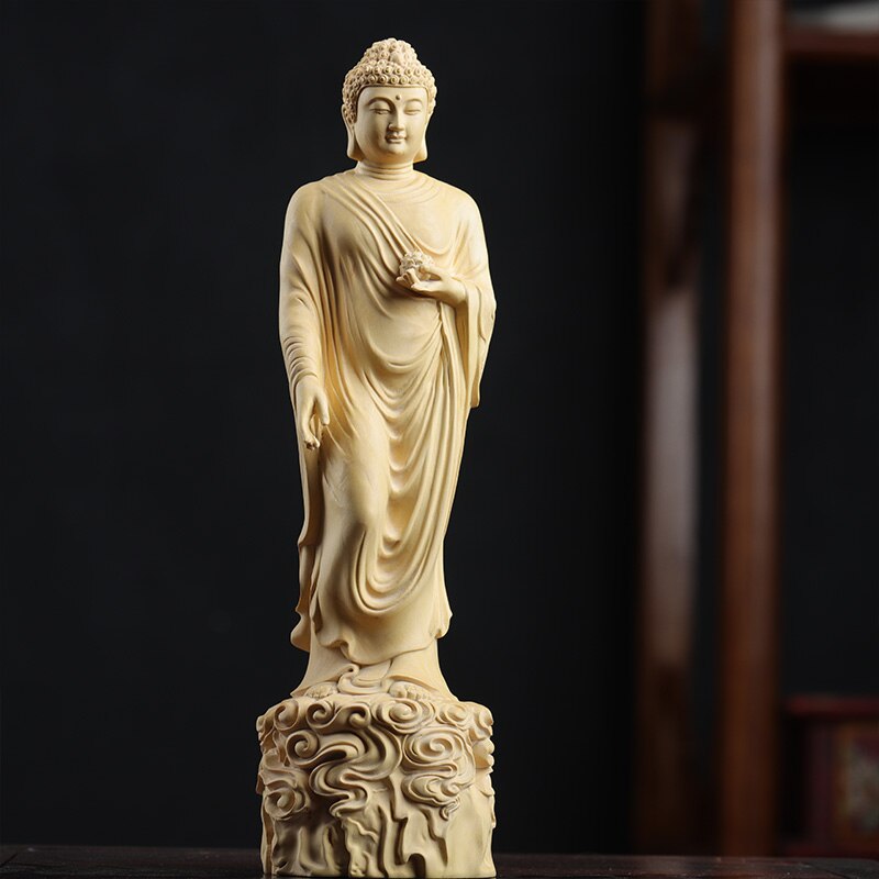 Wood Carving Nanwu Amitabha Buddha Decoration Solid Wood Home Living Room Carving Statue Figure Buddha Buddha Handicraft