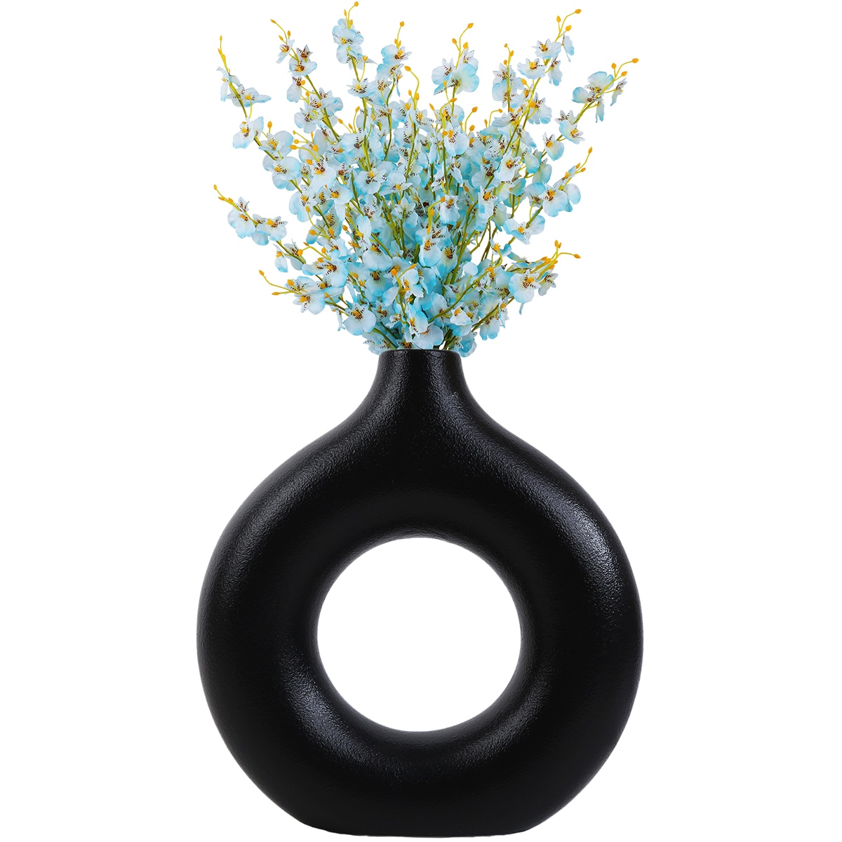 New Ceramic Vase Donut Vase Decorative Hollow Donut Floral Vase Small and Medium Size Modern Black Vase Aesthetic Room Decor