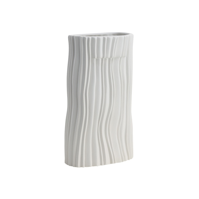 Home Simple Plain Color Wavy Ceramic Large Vase Ins Home White Flower Decoration In Living Room