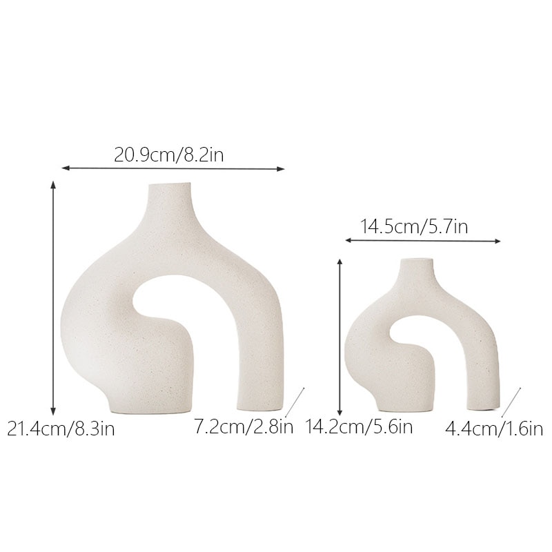 Ceramic White Nordic Vase Set of 2 Modern Minimalist Decorative Table Centerpiece Wedding Dining Living Room Office Decor