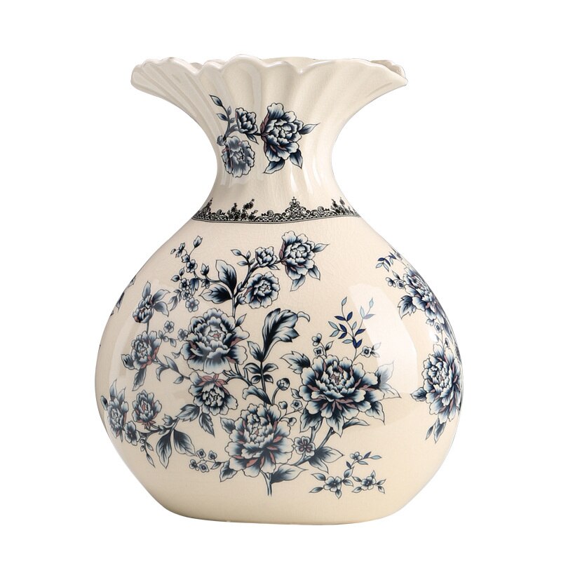 Creative ceramic vase New Chinese blue and white porcelain vase Household living room decoration Porcelain flower arrangement