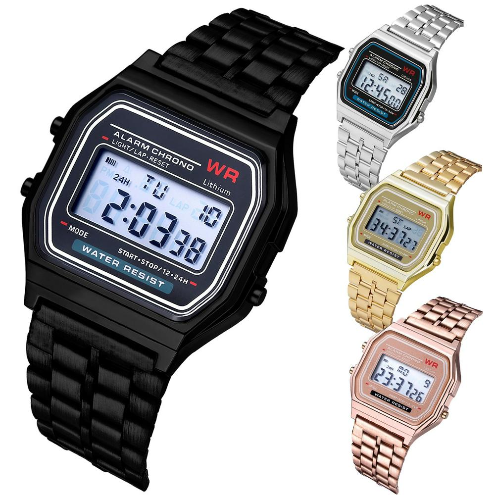 Watches Steel Strap Watch Women Men Business Clock Multifunction LED Digtal Sports Wrist Watch Electronic Clock