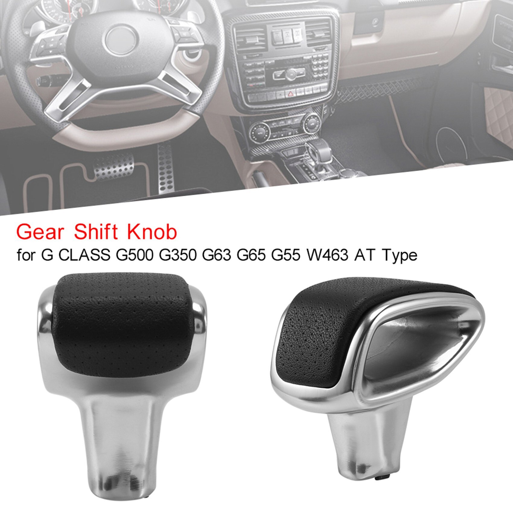 Car Gear Shift Knob Leather Metal Gear Shift Head With Hole for Benz G-CLASS G500 G350 G63 G65 G55 W463 AT Type