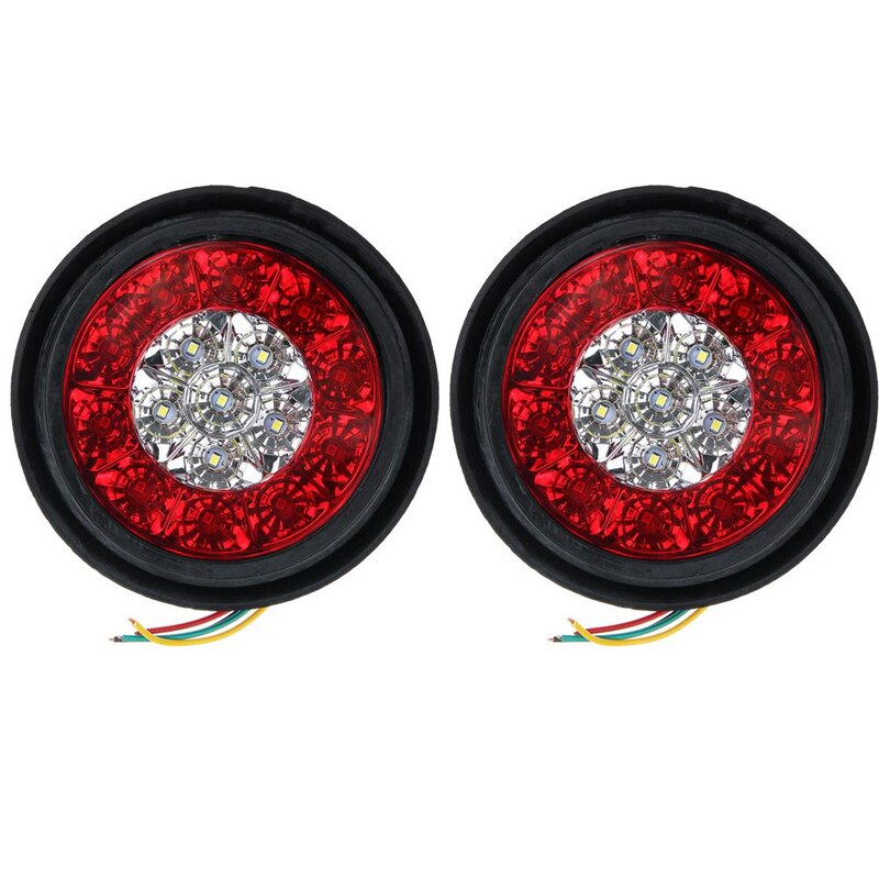 2Pcs 16 LED Car Round Dual-Color Taillights Rear Fog Light Stop Brake Running Reverse Lamp For Truck Trailer Lorry Car Produts