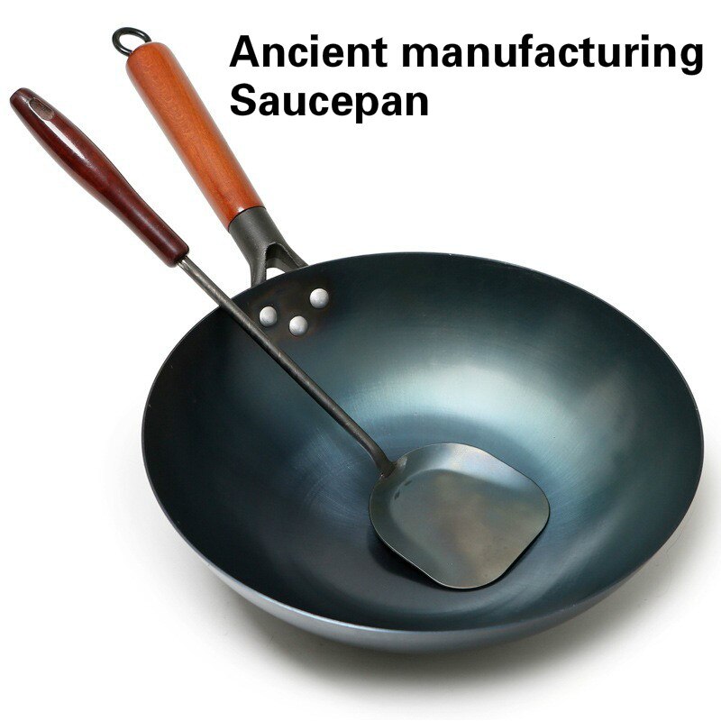 High-Grade Iron Wok: Non-Stick Saucepan & Traditional Handmade Wok - Induction & Gas Compatible Cookware