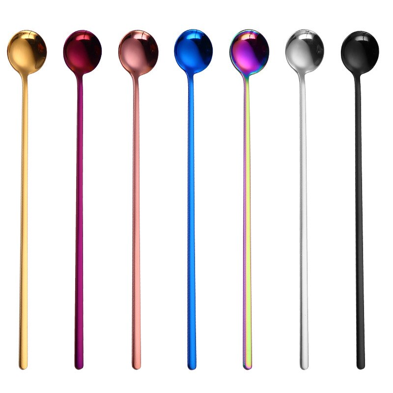 Rainbow Color Coffee Tea Stir Spoon Long Handle Ice Cream Dessert Spoons Eco-Friendly Stainless Steel Tableware Kitchen Supplies