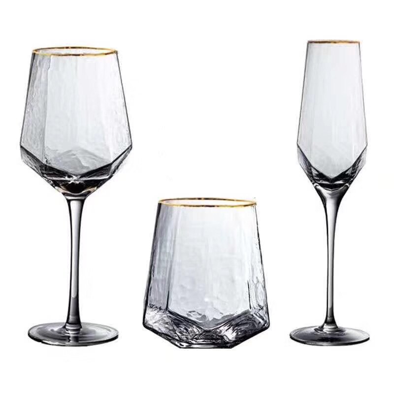 3 set of Gold Wine Glasses, Goblet-Champagne Glass