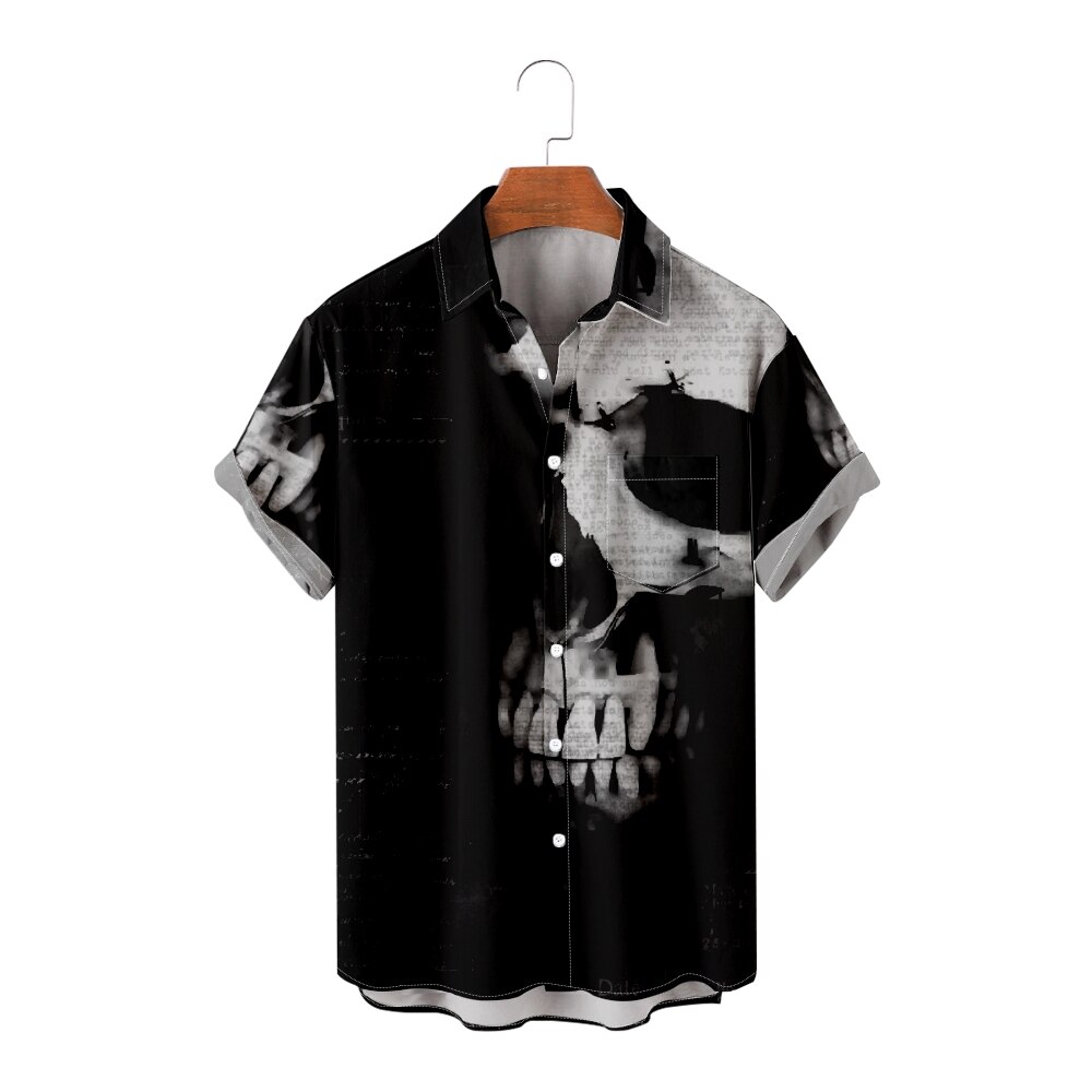 Hawaiian Casual Shirt Short Sleeve Shirt For Men Skull Hiphop Harajuku Fashion Gothic Streetwear Cozy Clothes