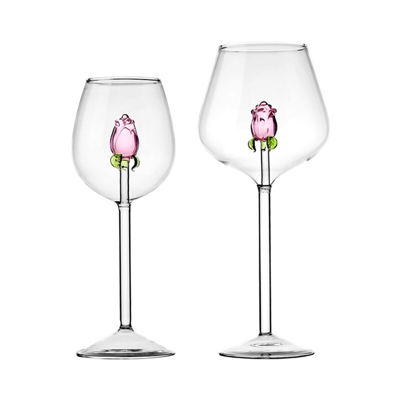 Creative 3D Roze Glas Rose Ingebouwde Rode Witte Wijn Glazen Cup Glaswerk Bekers Champagne Fluit Huishouden mooie Gift
